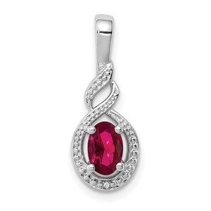 Sterling Silver Created Ruby July Birthstone & Diamond Necklace Charm Pendant